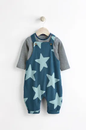 Azul marino con estrella - Jersey Baby Dungarees And Bodysuit Set (0mths-2yrs)