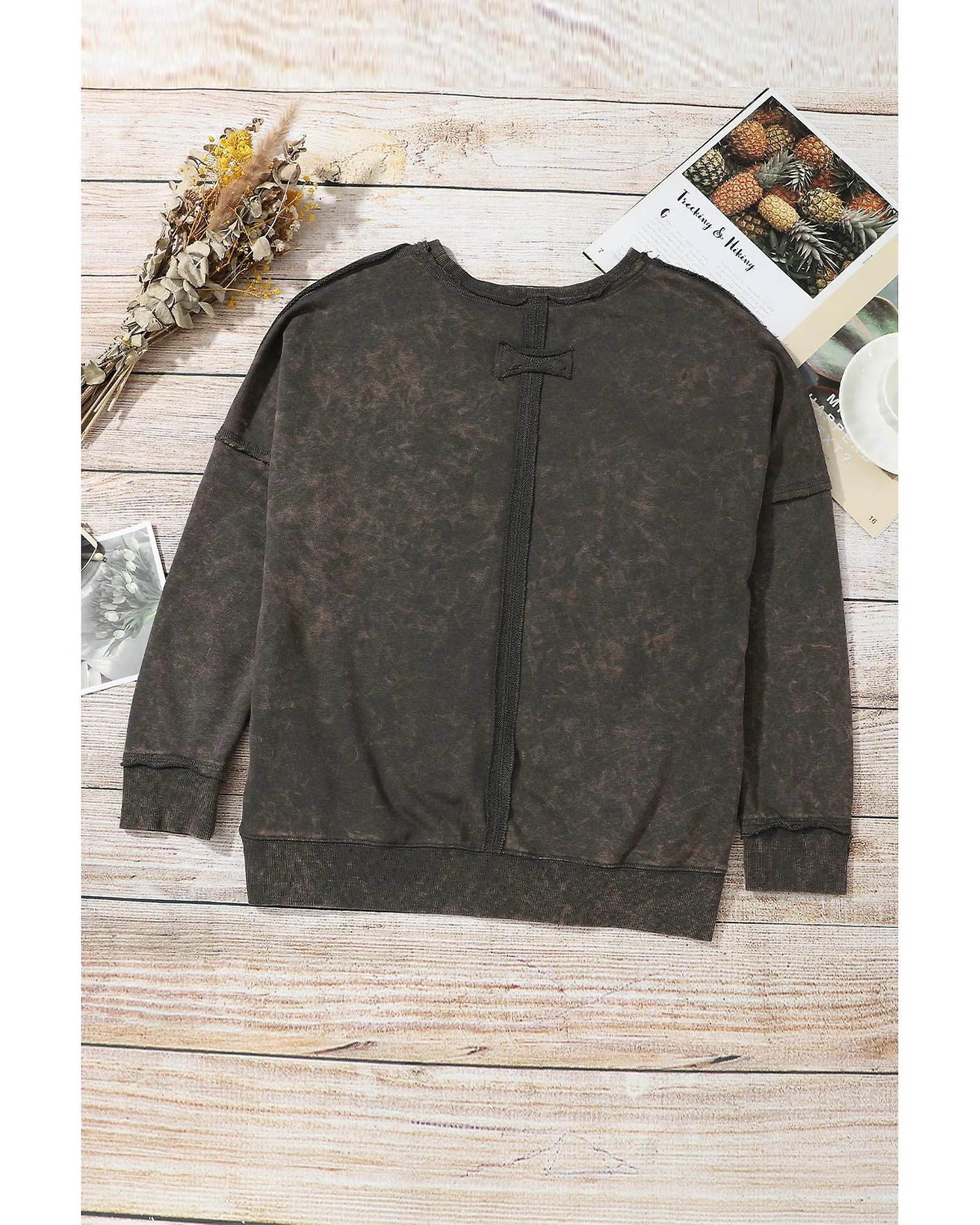 Azura Exchange  Acid Wash Drop Shoulder Long Sleeve Sweatshirt with Pockets