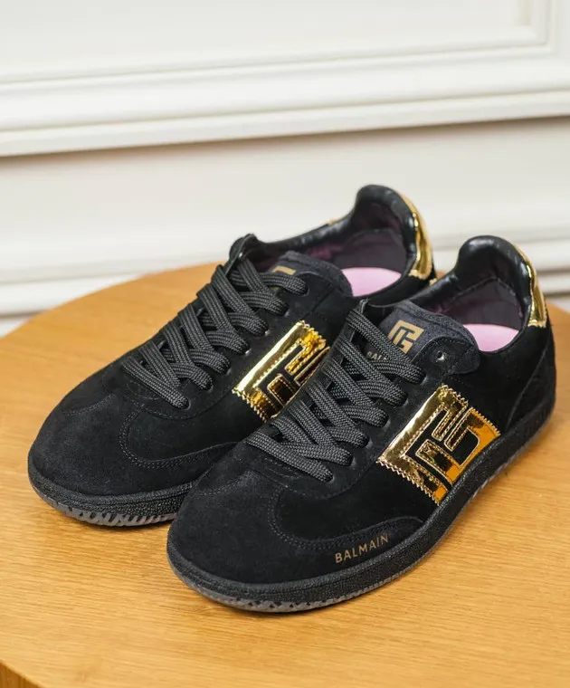 Balmain Black logo Swan suede sneakers