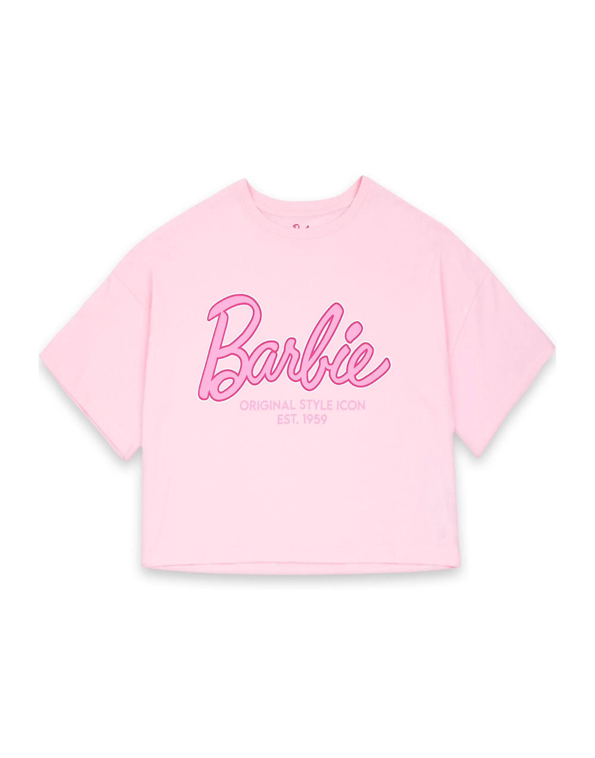 Barbie Womens Short Sleeve Long Leg Pyjama Set Pink Logo All Over Print