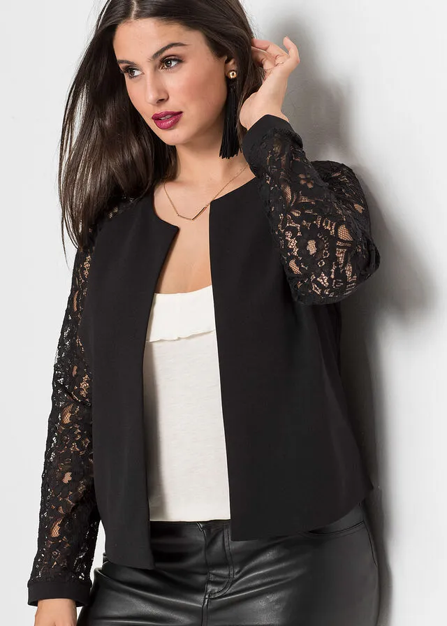 Blazer con mangas de encaje Negro