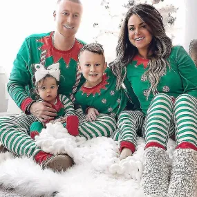 Family Matching Christmas Outfit Elf Sleepwear Long Sleeve Pajamas Set