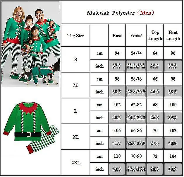 Family Matching Christmas Outfit Elf Sleepwear Long Sleeve Pajamas Set