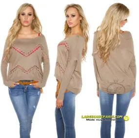 Jersey de moda con encaje y pedrería
