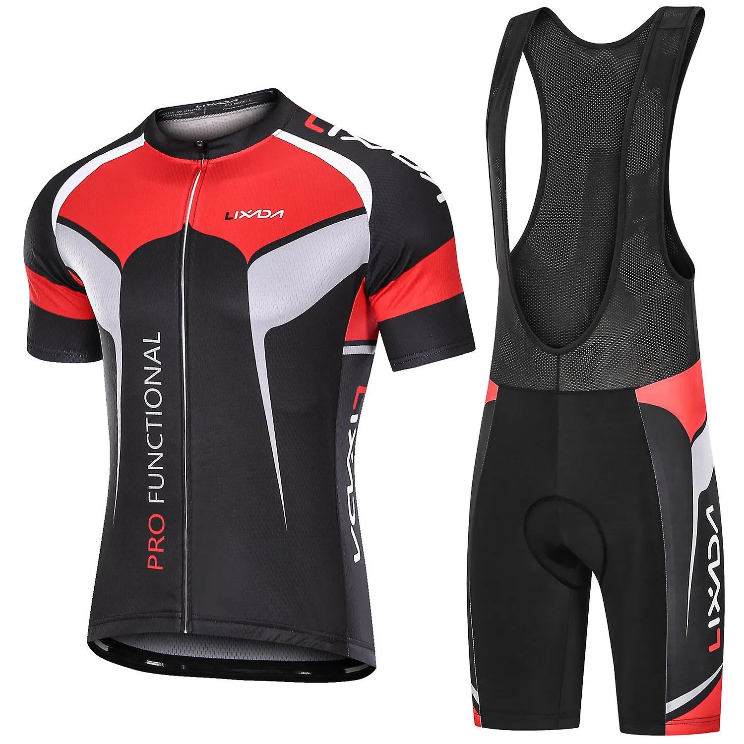 Lixada Men's Short Sleeve Cycling Jersey Padded Bib Short Set Breathable Quick-drying Cycling Cloth 