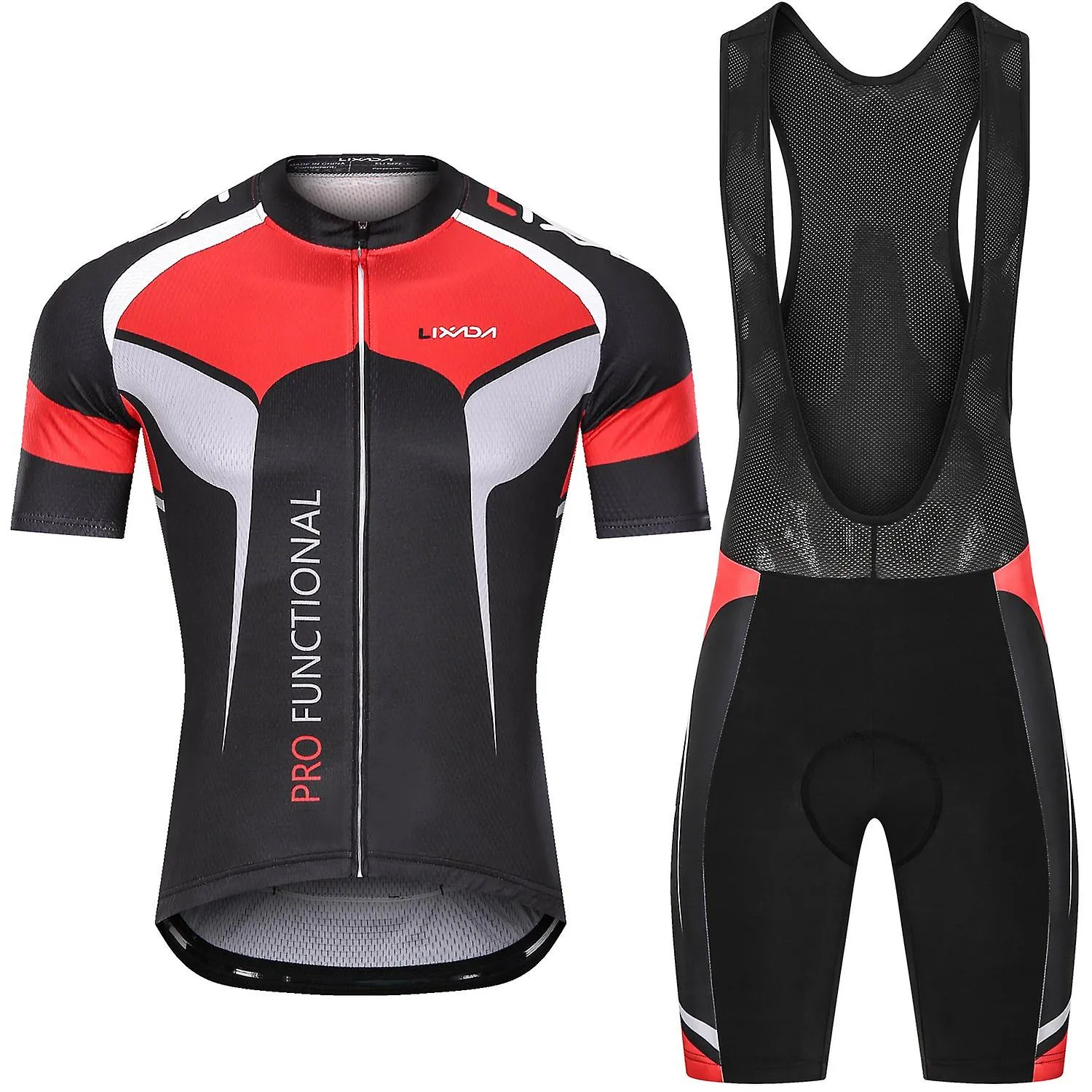 Lixada Men's Short Sleeve Cycling Jersey Padded Bib Short Set Breathable Quick-drying Cycling Cloth 