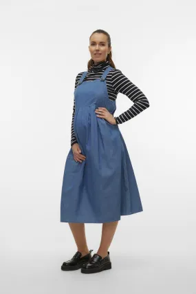 Mamalicious Vestido midi de tirantes vaquero maternity