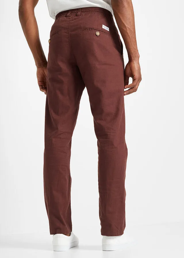 Pantalón tipo chino de corte regular y recto con lino Marrón café