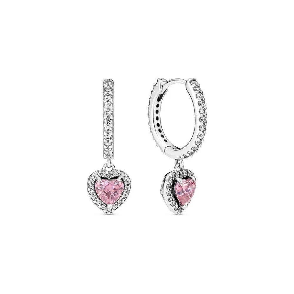 Pendientes de aro en plata de ley Corazón Halo Brillante