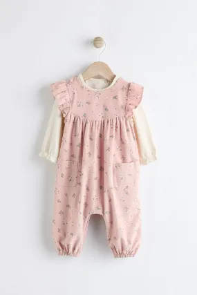 Rosa floral - Baby Corduroy Dungarees and Long Sleeve Bodysuit Set (0mths-2yrs)