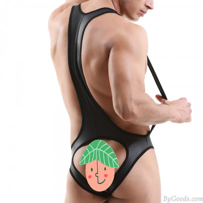 Sexy Faux Leather Jockstrap Chain Jockstrap Leotard Underwear Thong Jumpsuit Wrestling Singlet Bodysuit Sissy Men's Lingerie