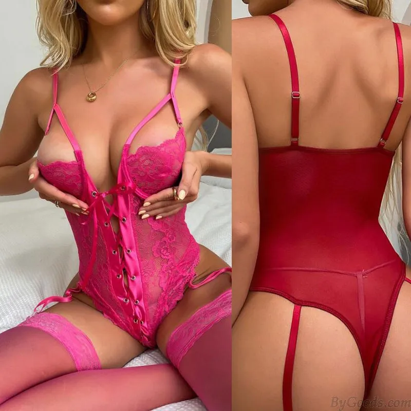 Sexy Lace Corset Bandage Garter Belt Teddy One Piece Strap Bodysuit For Women Lingerie