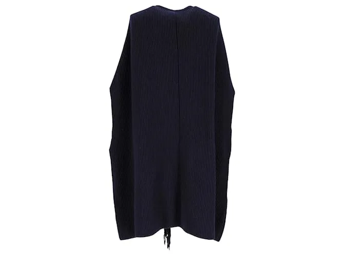 Stella Mc Cartney Jersey de punto acanalado con detalle de flecos en lana azul marino de Stella McCartney 