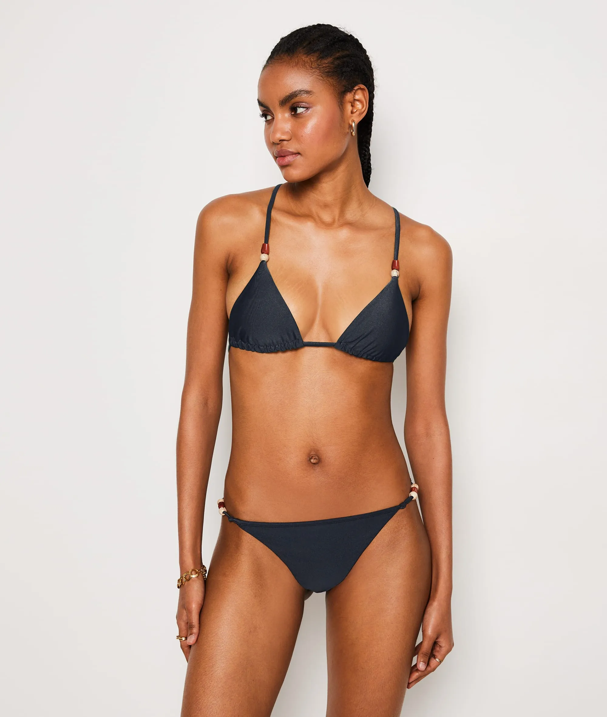 Sujetador bikini triángulo satinado, adornos espalda SATURNA ANTHRACITE - ETAM