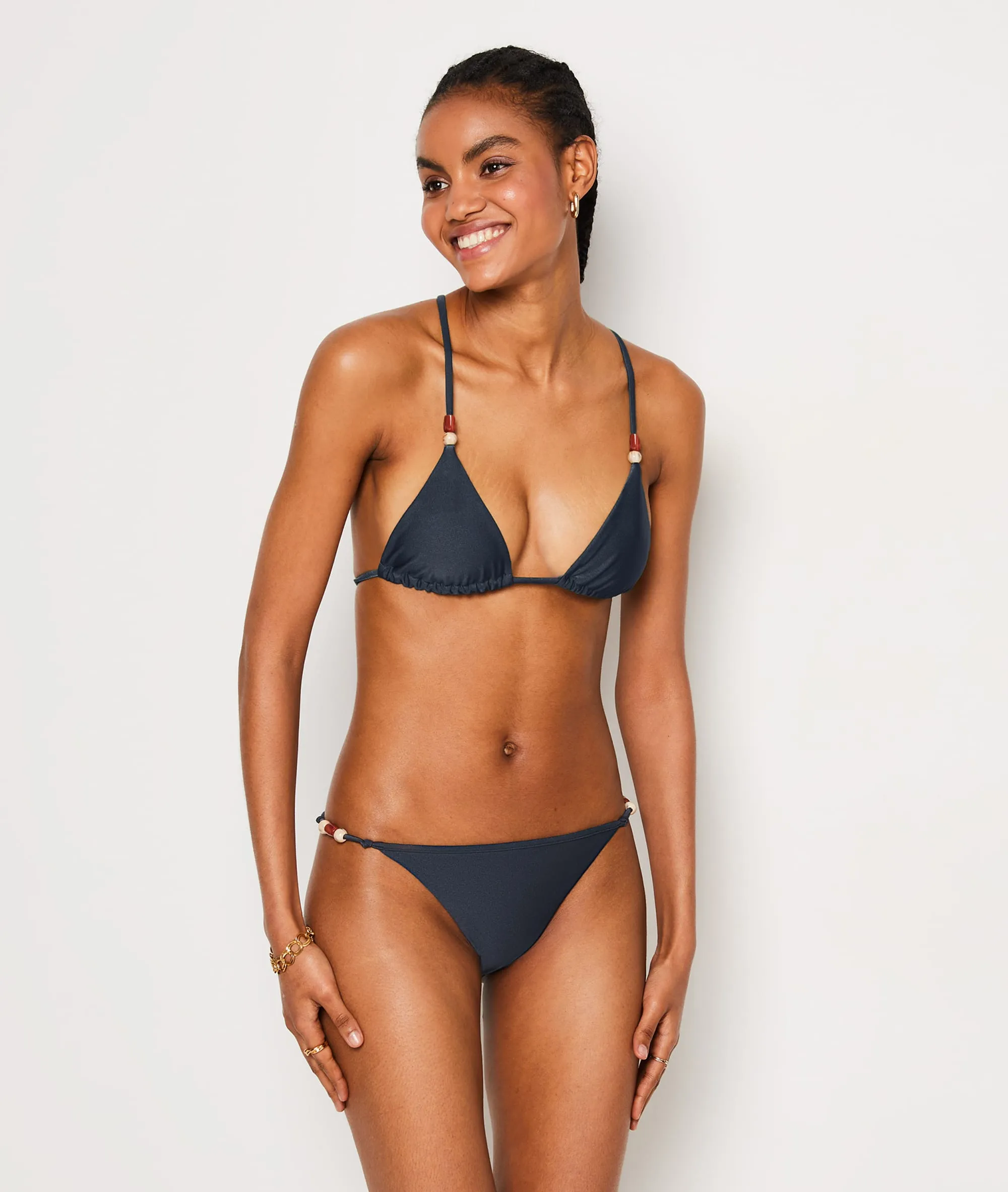 Sujetador bikini triángulo satinado, adornos espalda SATURNA ANTHRACITE - ETAM