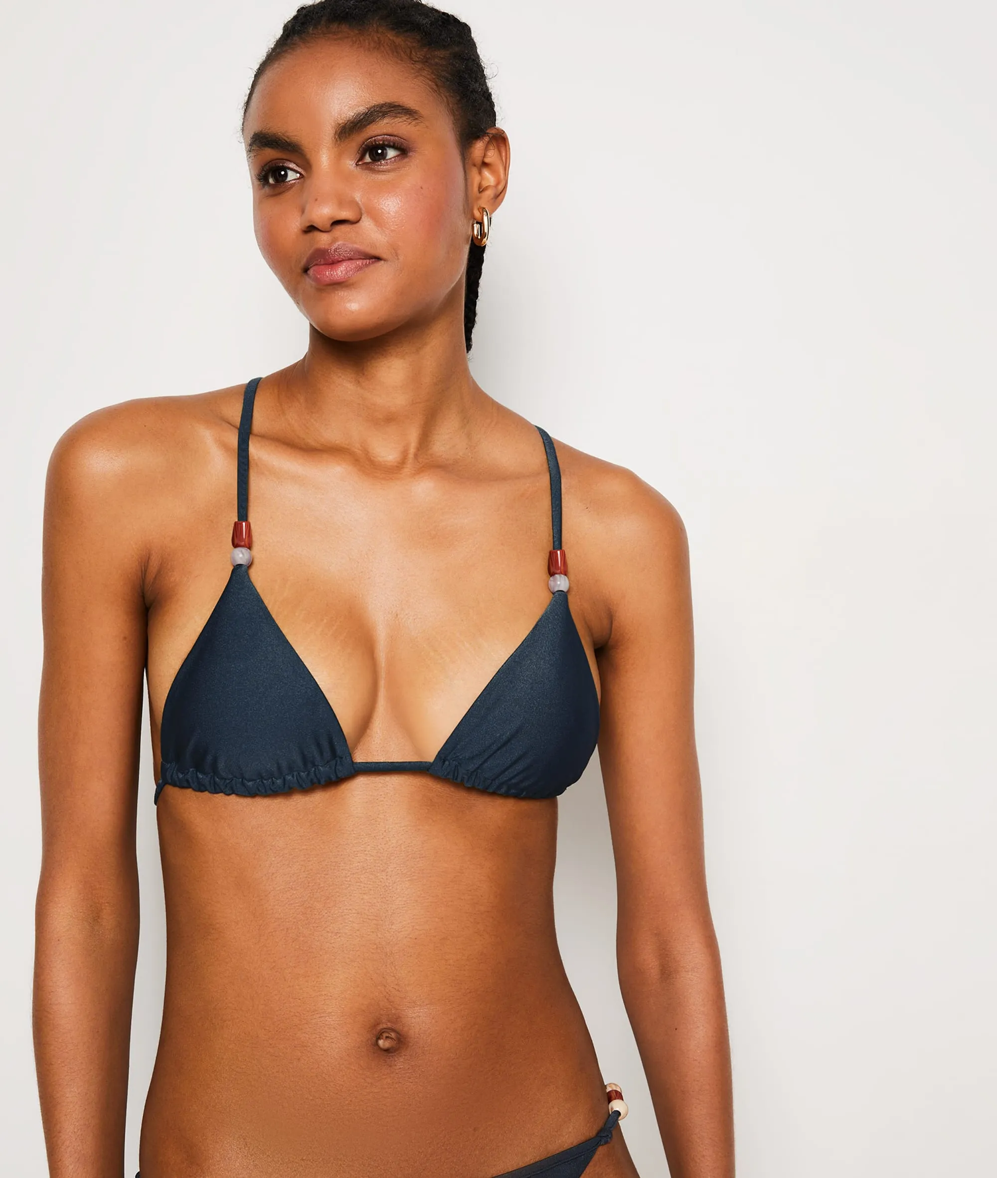 Sujetador bikini triángulo satinado, adornos espalda SATURNA ANTHRACITE - ETAM