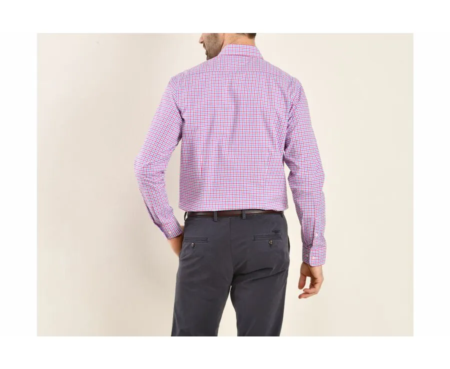 White Cotton shirt with pink, blue and white checks - RUGGERO