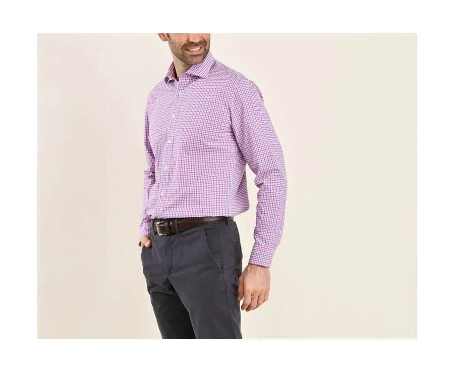 White Cotton shirt with pink, blue and white checks - RUGGERO