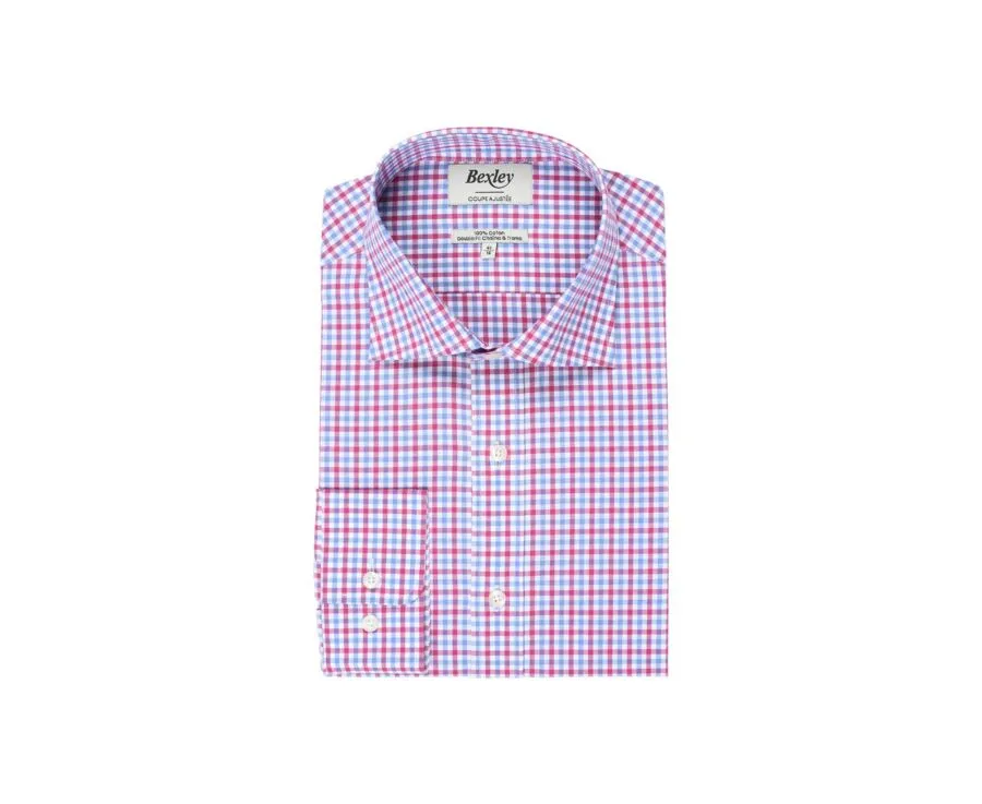 White Cotton shirt with pink, blue and white checks - RUGGERO