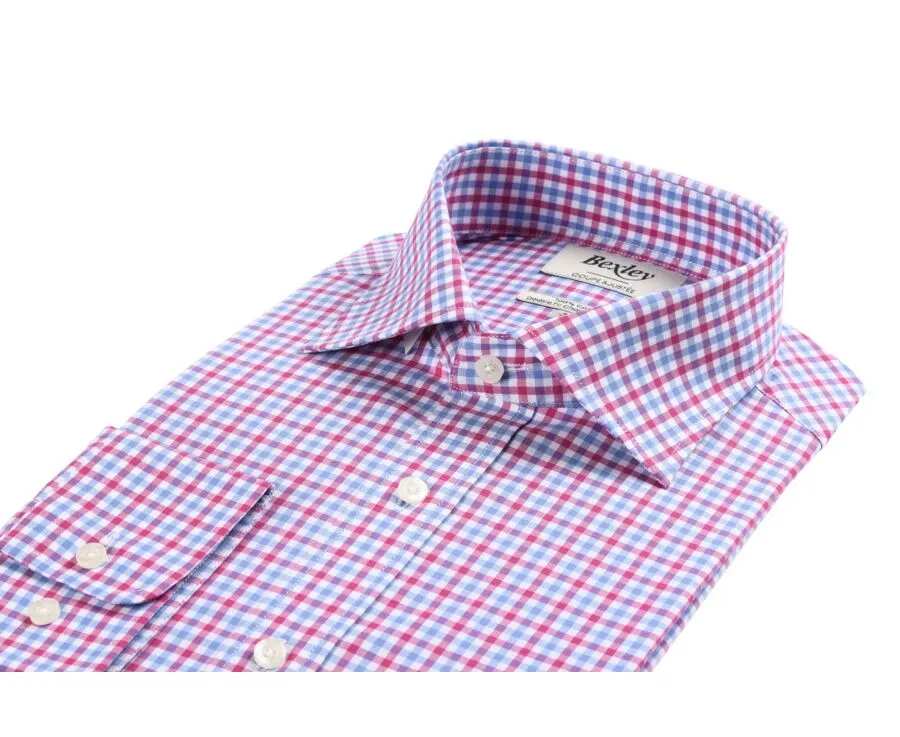 White Cotton shirt with pink, blue and white checks - RUGGERO