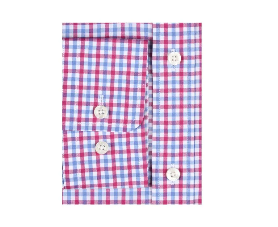 White Cotton shirt with pink, blue and white checks - RUGGERO