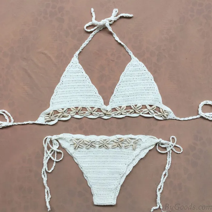 Women Knitted Tassel Swimwear Bikini Handmade Shell Beachwear